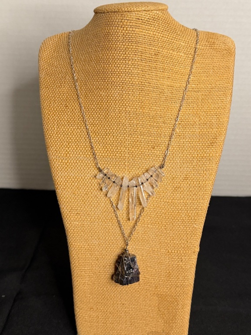 NECKLACE - Stamped .925 Sterling Silver w/Quartz Bib & Stone Statement Piece